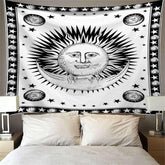 Lofaris Sun Moon Black And White Bohemian Abstract Wall Tapestry